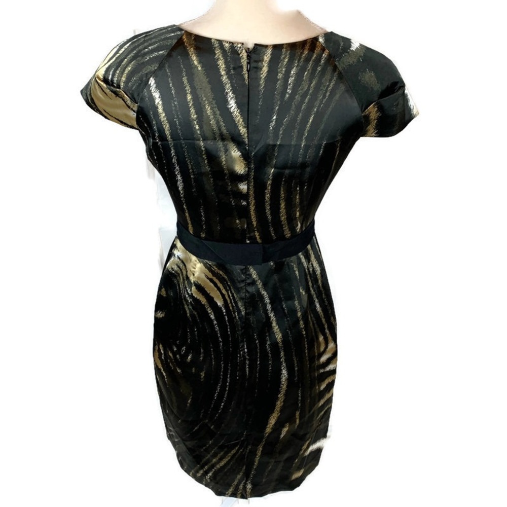 Tahari Black Print Satin Stretch Classy Dress - Picture 4 of 8